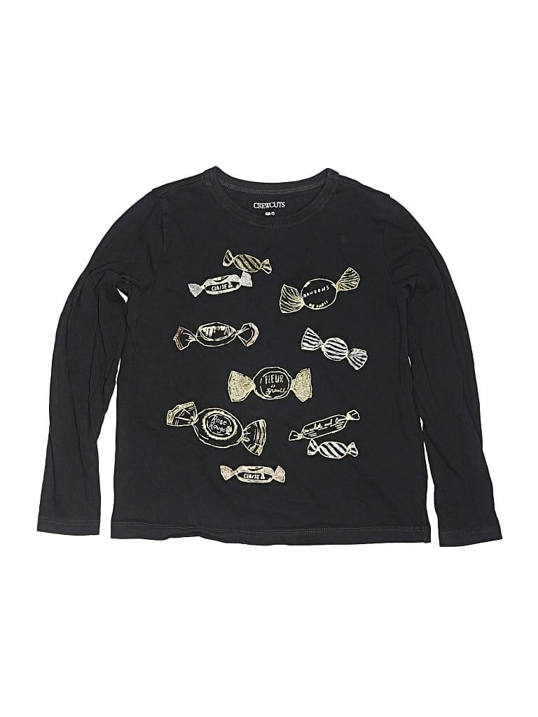 Pre-owned Crewcuts Kids' Long Sleeve Top Black Crew Neck Tops