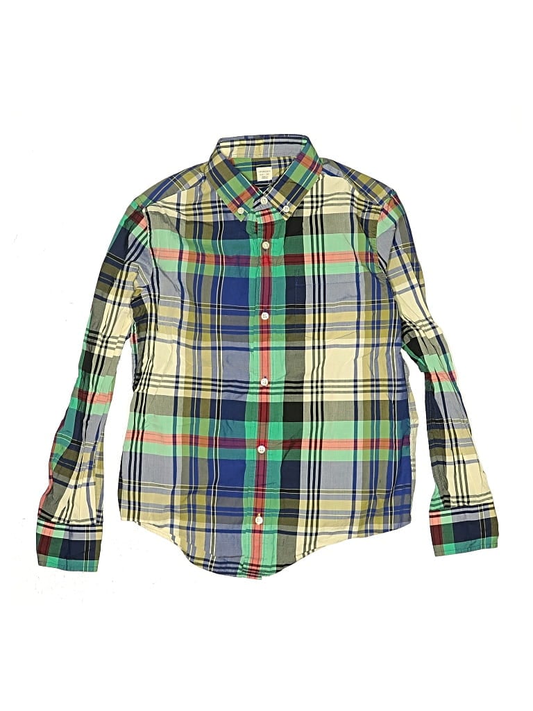 Pre-owned Crewcuts Kids' Long Sleeve Button Down Shirt In Green