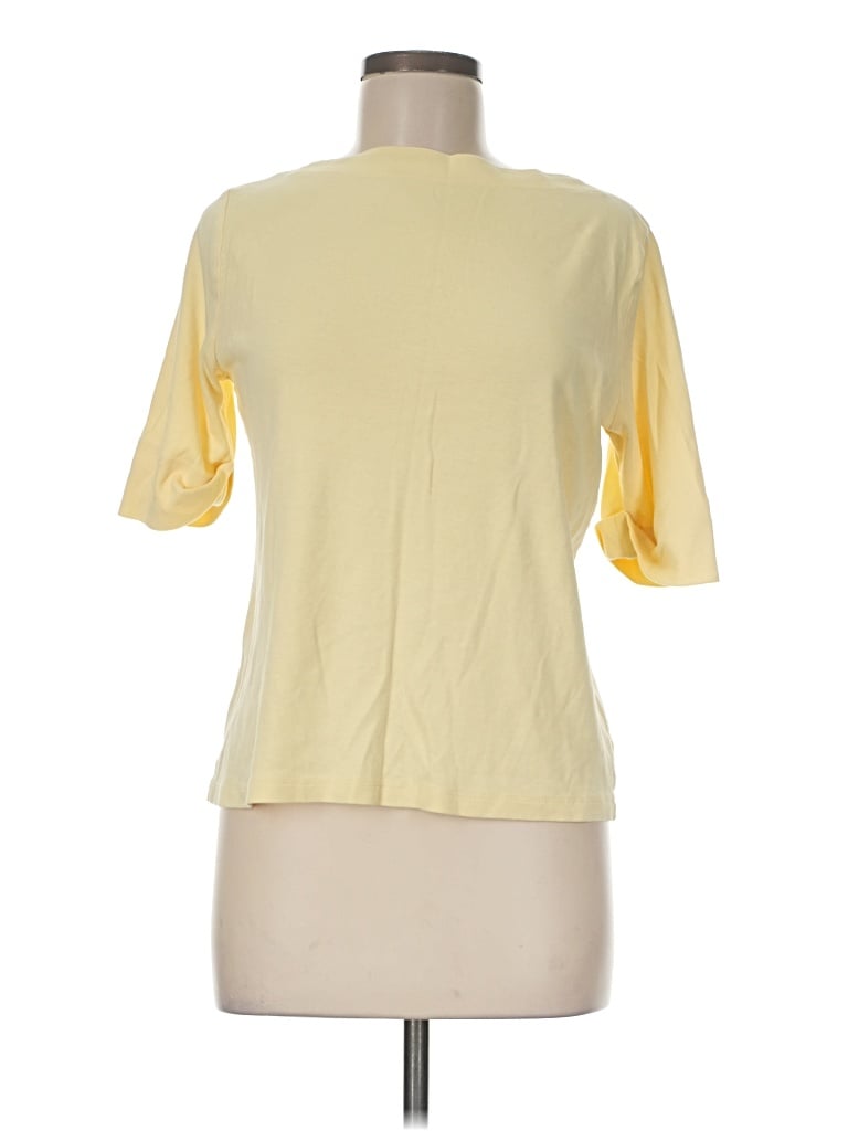 Pre-owned Appleseeds Short Sleeve Top Yellow Mock Neckline Tops