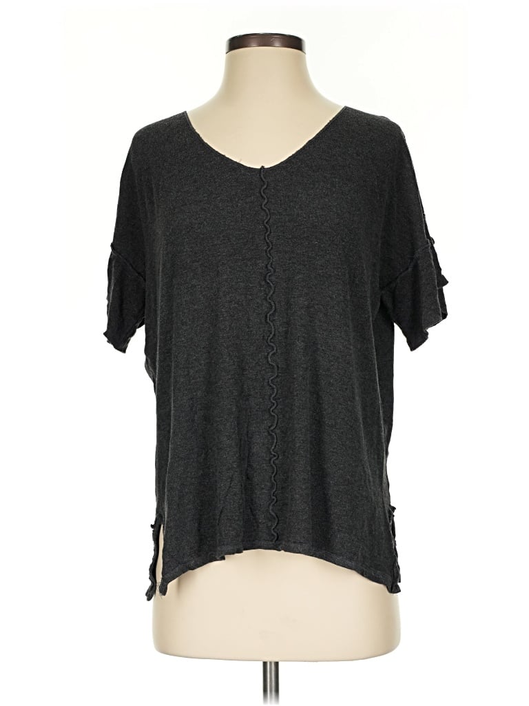 Pre-owned Bordeaux Short Sleeve Top Gray V-neck Tops