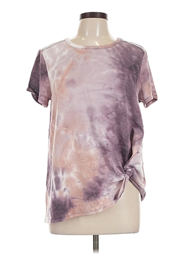 Pre-owned Retrology Short Sleeve Top Purple Tie-dye Pattern Keyhole Neckline Tops