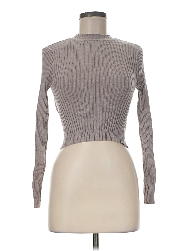 Pre-owned Blue Blush Long Sleeve Top Gray Turtleneck Tops