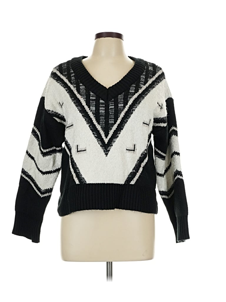 Pre-owned Line & Dot Pullover Sweater In Black