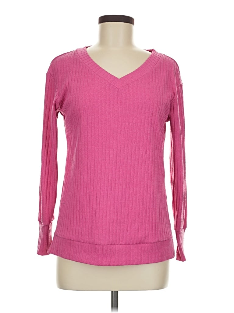 Pre-owned Zeagoo Long Sleeve Top Pink V-neck Tops