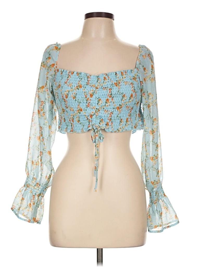 Pre-owned Almost Famous 3/4 Sleeve Blouse In Blue