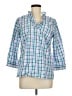 Talbots 100% Cotton Checkered-gingham Blue 3/4 Sleeve Button-Down Shirt Size 8 Petite - photo 1