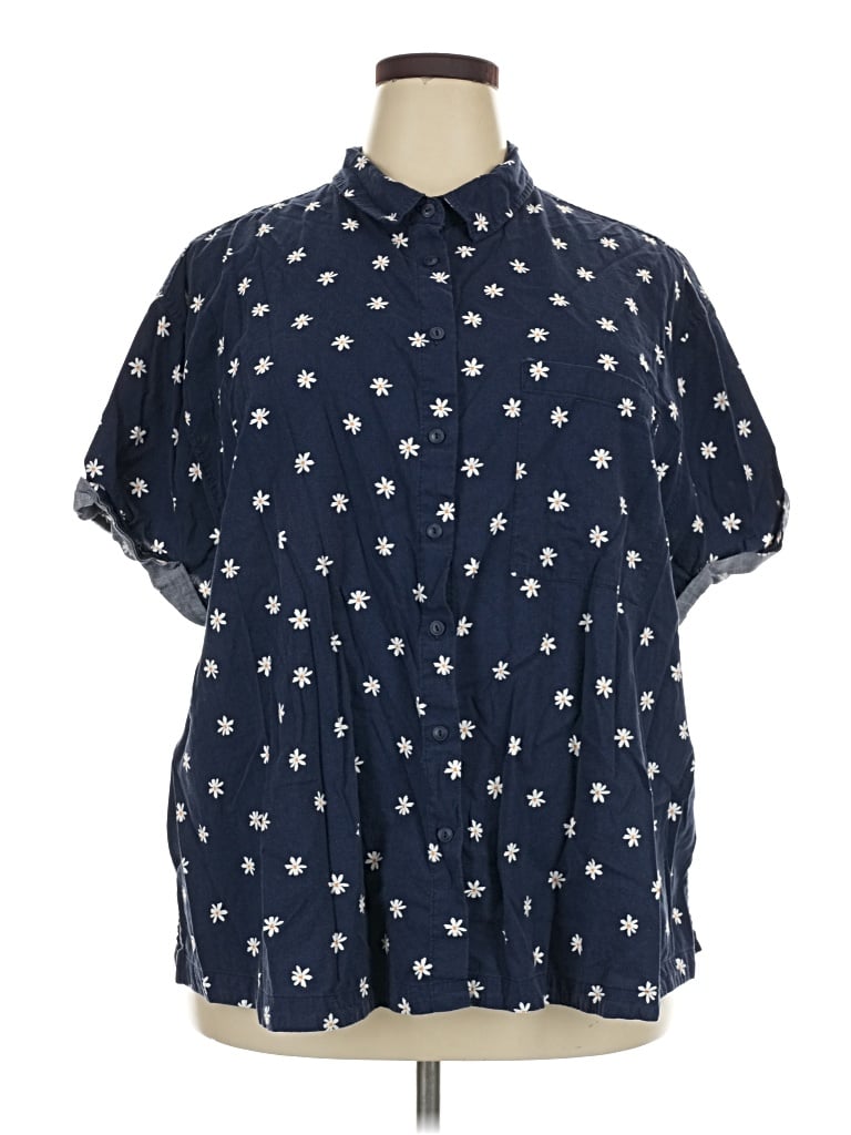 Pre-owned Ava & Viv Short Sleeve Blouse In Blue