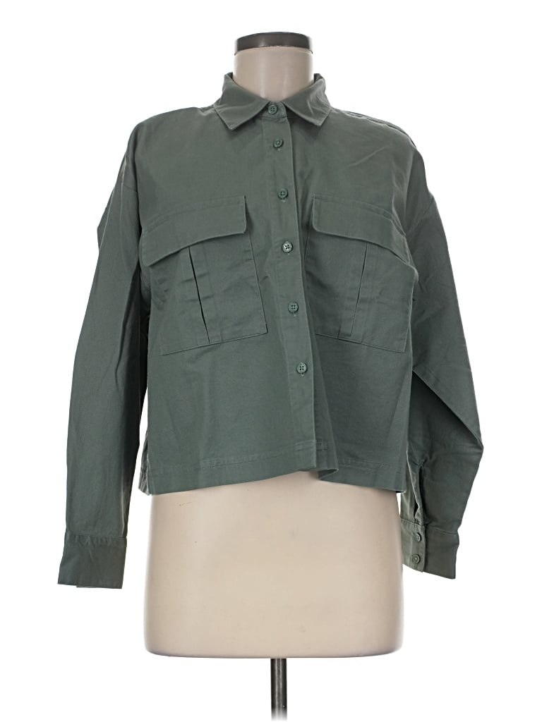Ann Taylor Loft Long Sleeve Button Down Shirt In Green