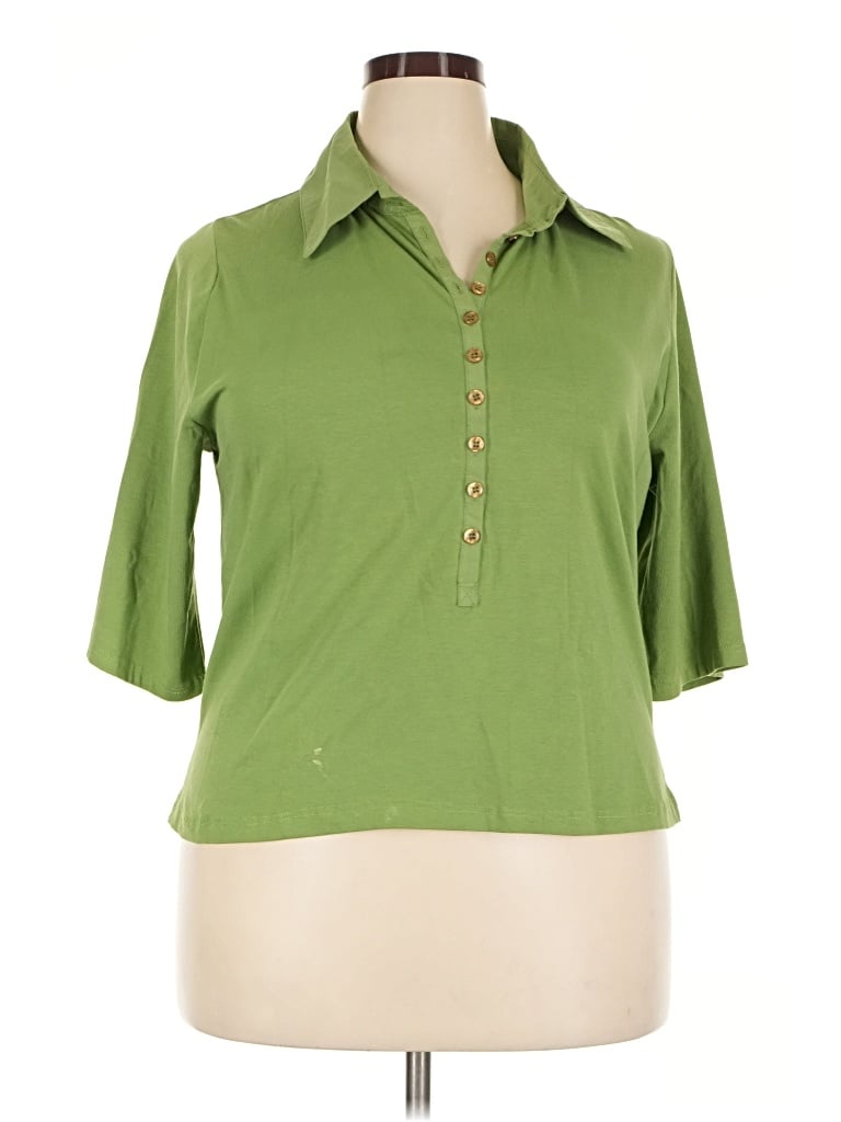 Pre-owned Soft Surroundings 3/4 Sleeve Button Down Shirt In Green