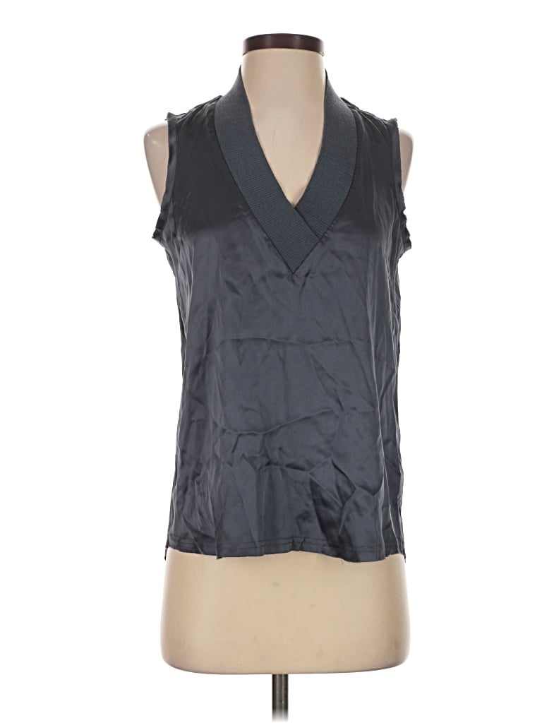 Pre-owned Go By Go Silk Sleeveless Silk Top Black Plunge Neckline Tops