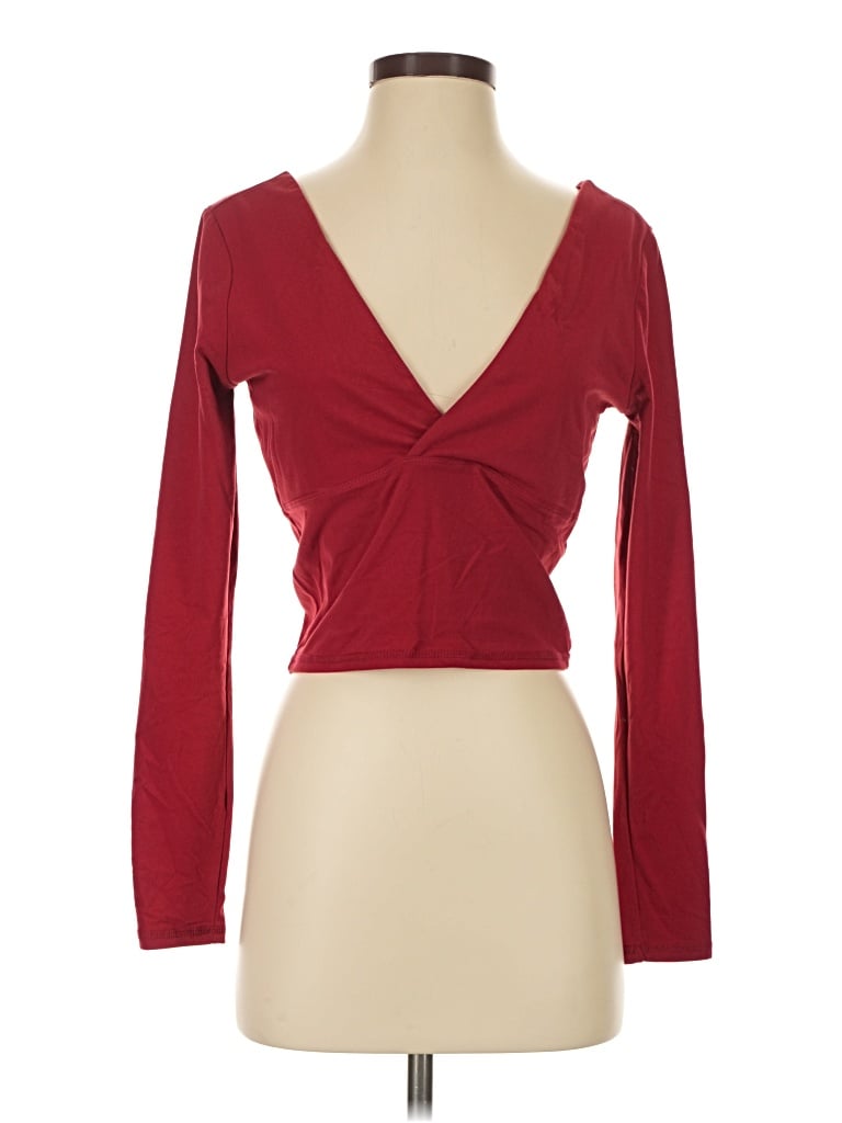 Pre-owned Pac 1980 Long Sleeve Top Burgundy Sweetheart Neckline Tops