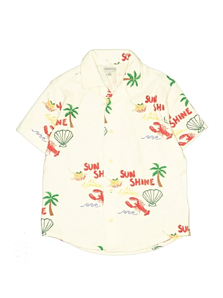 Pre-owned Crewcuts Kids' Short Sleeve Button Down Shirt In Ivory