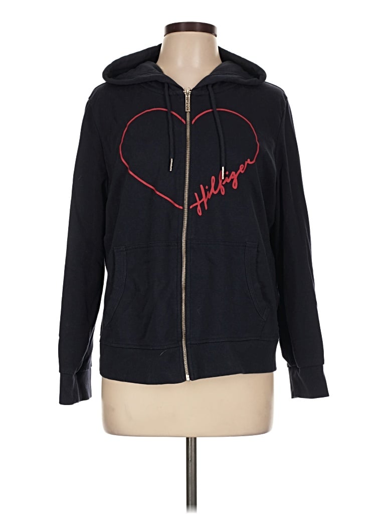 Pre-owned Tommy Hilfiger Zip Up Hoodie In Black