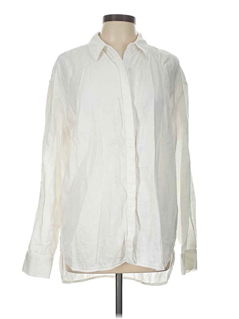 Pre-owned Athleta Long Sleeve Button Down Shirt In Ivory