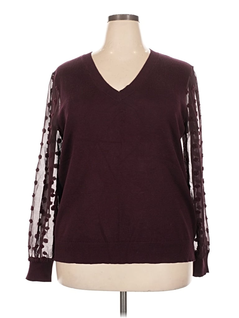 Pre-owned Les Serein Long Sleeve Top Burgundy V-neck Tops