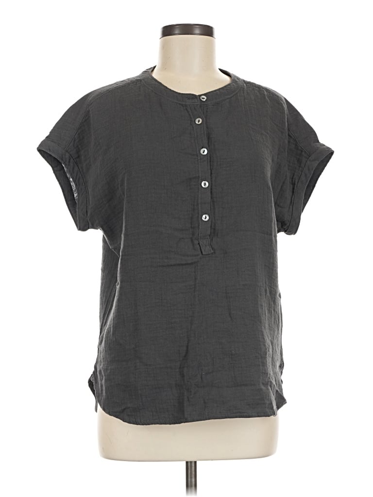 Pre-owned Faherty Short Sleeve Blouse In Gray