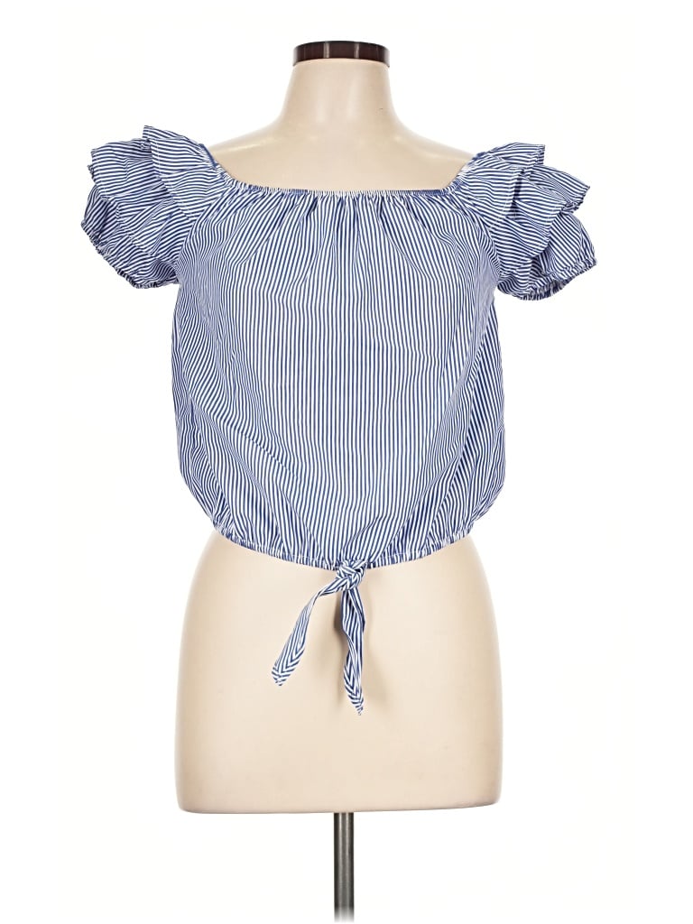 Pre-owned Lily White Short Sleeve Blouse In Blue