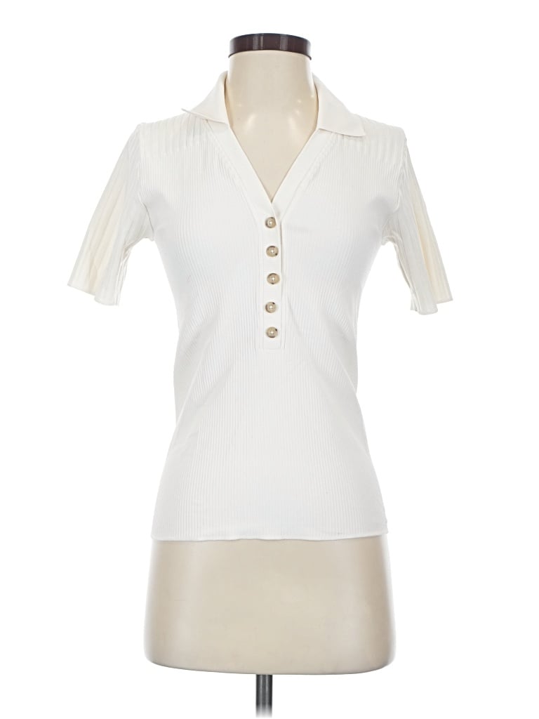 Pre-owned Athleta Short Sleeve Blouse In Ivory