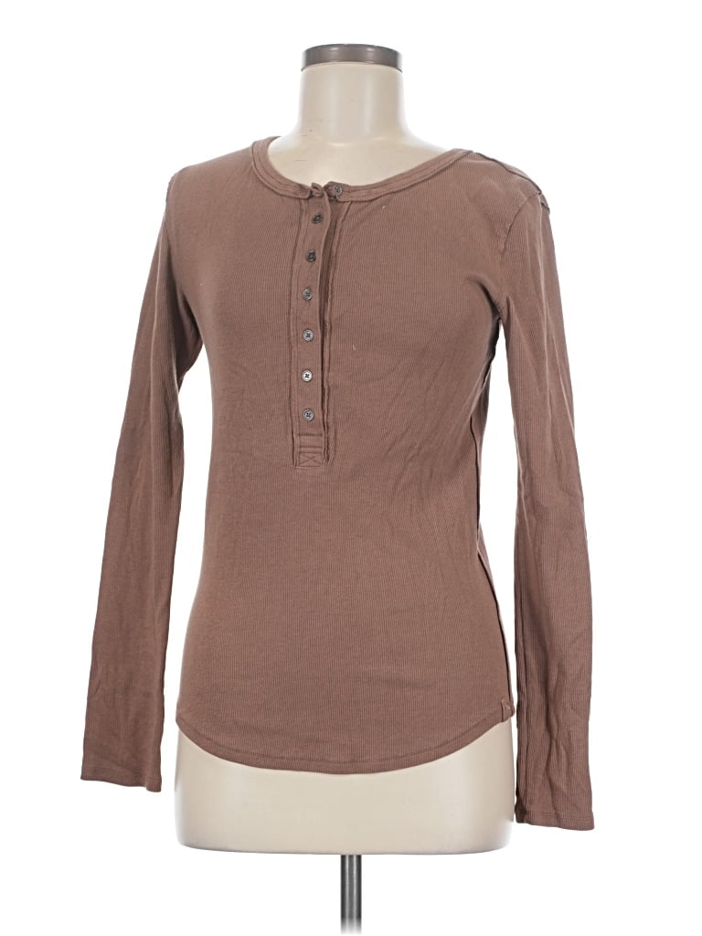 Pre-owned We The Free Long Sleeve Henley Shirt In Brown