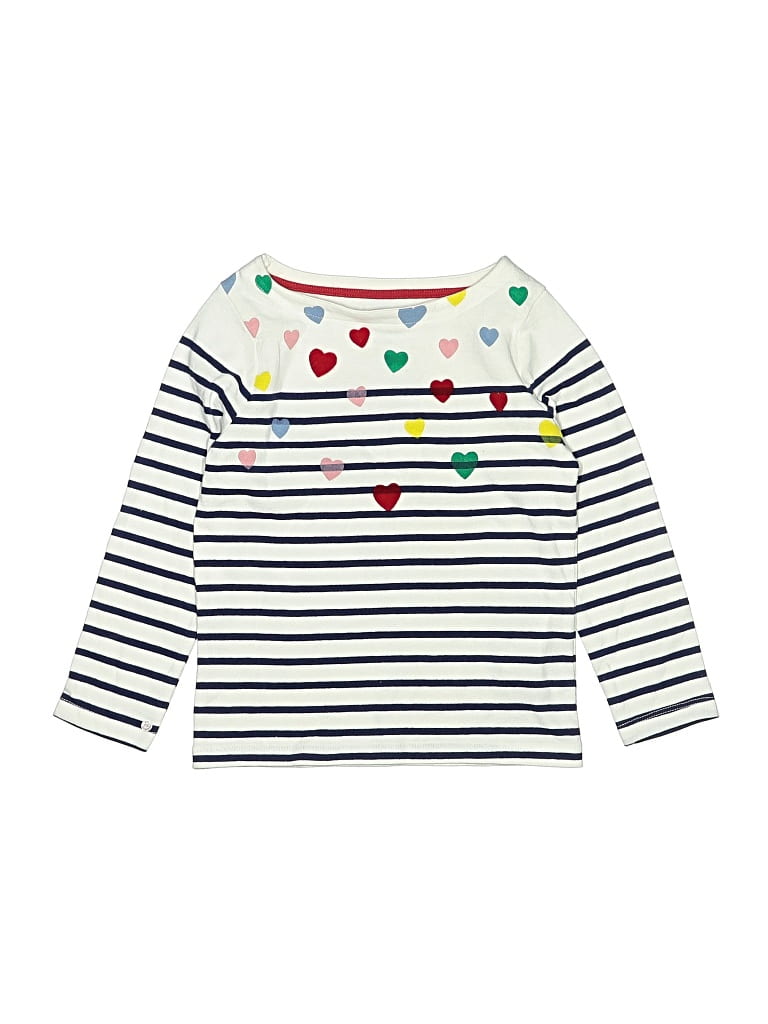 Pre-owned Mini Boden Kids' Long Sleeve Top Ivory Hearts Pattern Sweetheart Neckline Tops