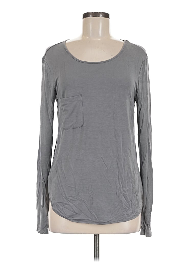 Pre-owned Joan Vass Long Sleeve Top Gray Scoop Neck Tops