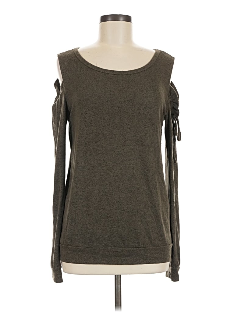 Pre-owned Moa Moa Long Sleeve Top Gray Cold Shoulder Neckline Tops