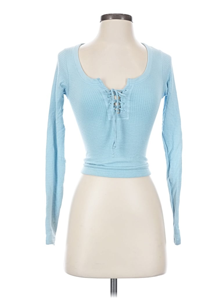 Bdg Long Sleeve Top Blue Sweetheart Neckline Tops