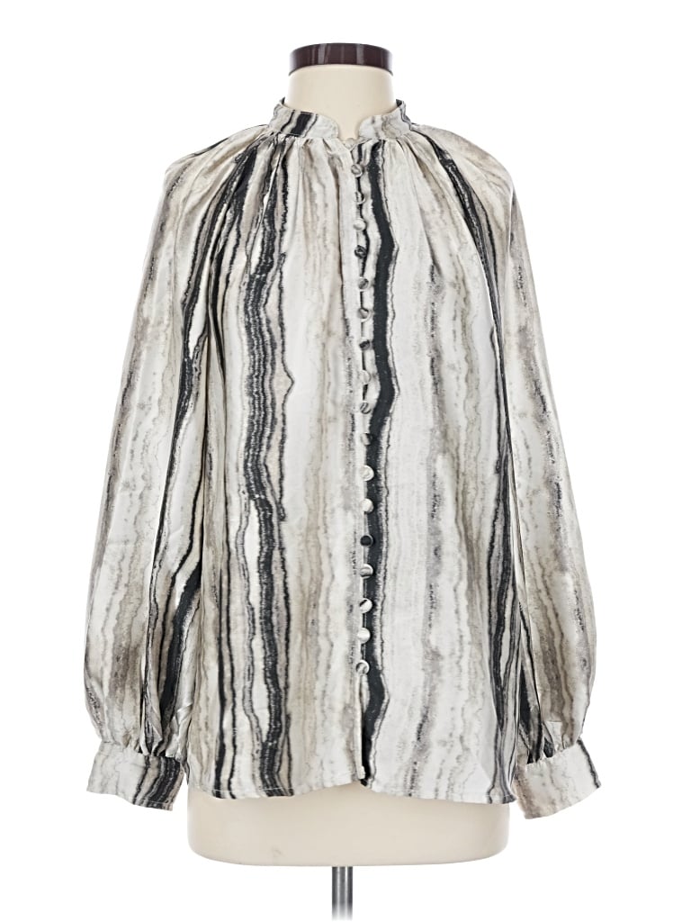 Pre-owned Vici Long Sleeve Blouse In Silver