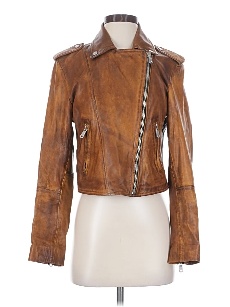 Pre-owned Avec Les Filles Leather Jacket In Brown