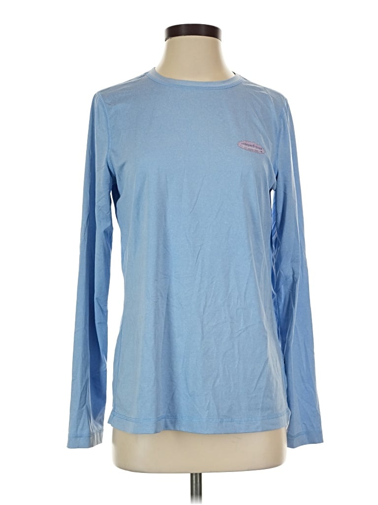 Pre-owned Vineyard Vines Performance Long Sleeve Top Blue Crew Neck Tops