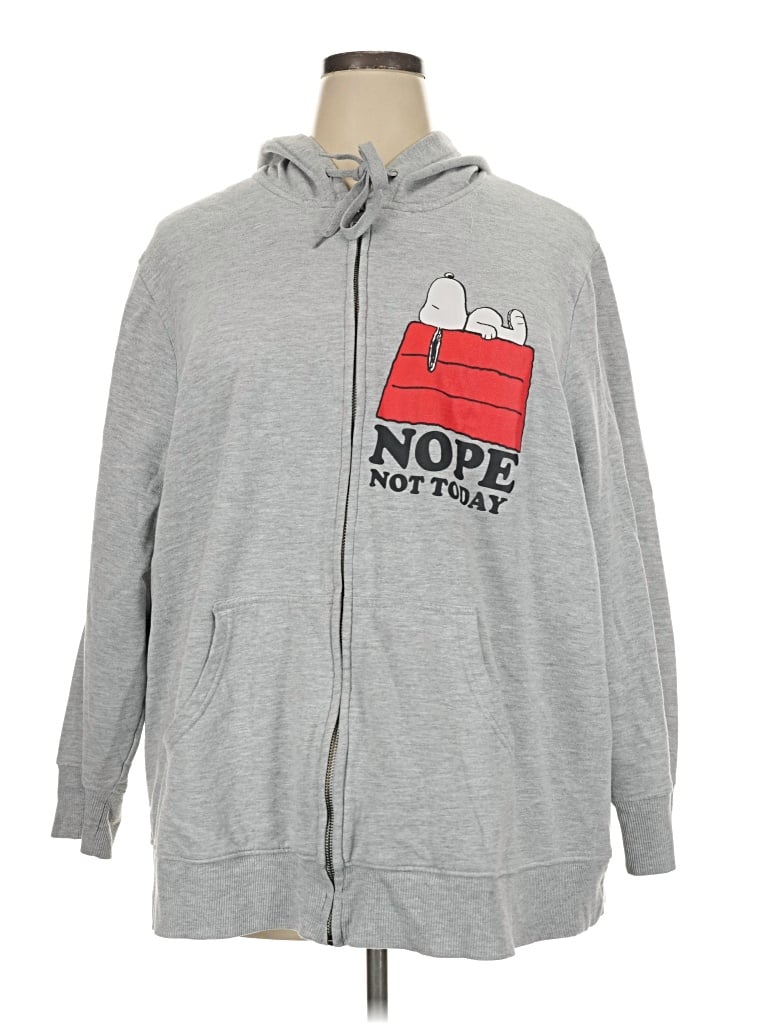 Pre-owned Peanuts Zip Up Hoodie In Gray