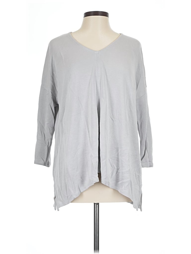 Pre-owned Purejill 3/4 Sleeve Top Gray V-neck Tops