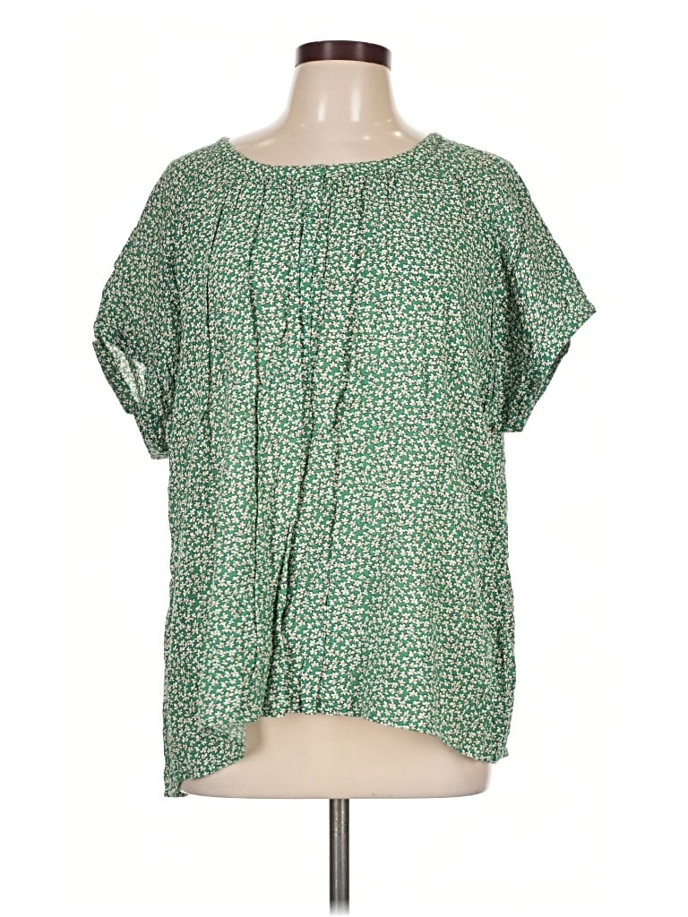 Pre-owned Fat Face Short Sleeve Blouse In Green