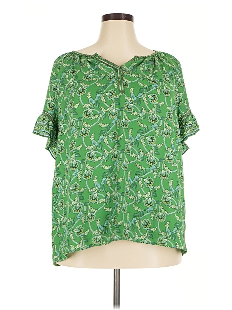 Pre-owned Max Studio Short Sleeve Blouse In Green