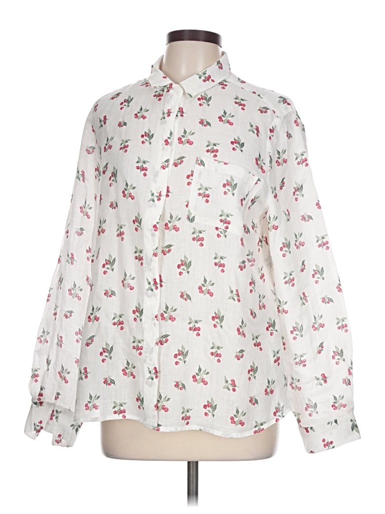 Pre-owned Garnet Hill Long Sleeve Blouse In White