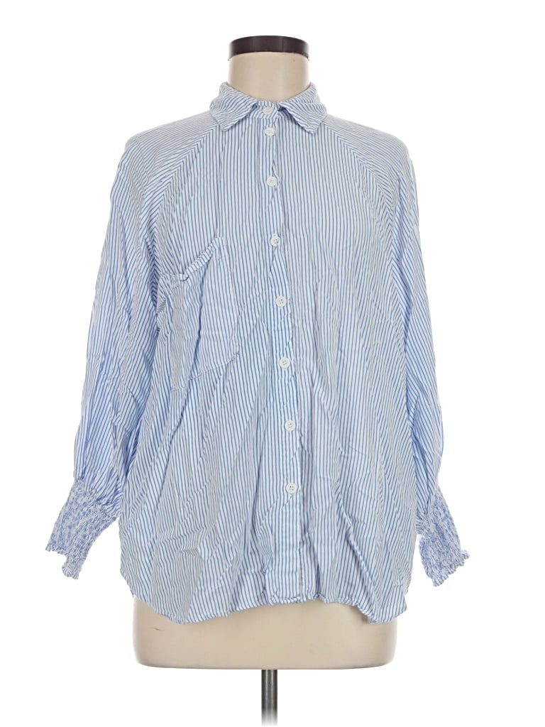 Pre-owned Flawless Long Sleeve Button Down Shirt In Blue