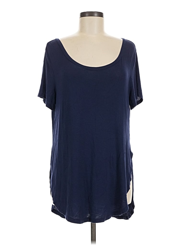 Pre-owned Halogen Short Sleeve Top Blue Scoop Neck Tops