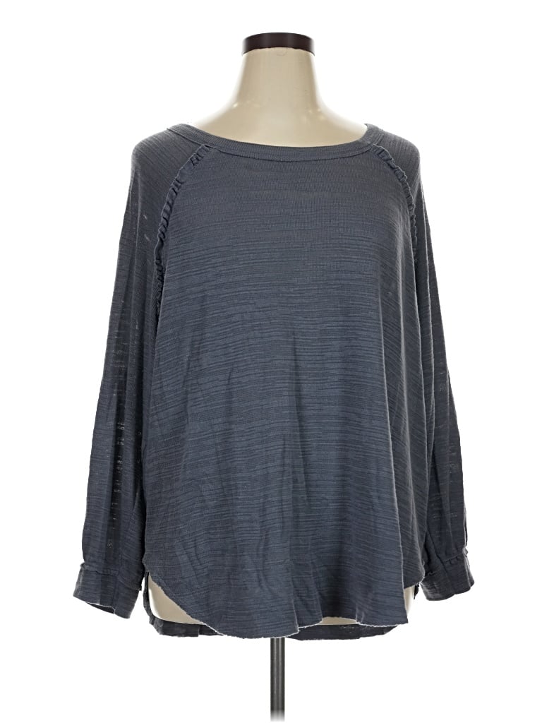 Pre-owned Terra & Sky Long Sleeve Top Gray Boatneck Tops