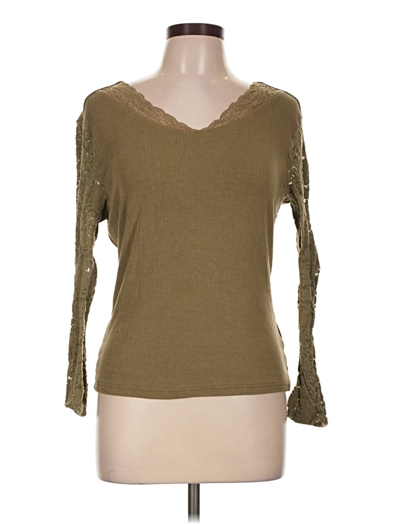 Pre-owned Magaschoni Long Sleeve Top Tan Sweetheart Neckline Tops