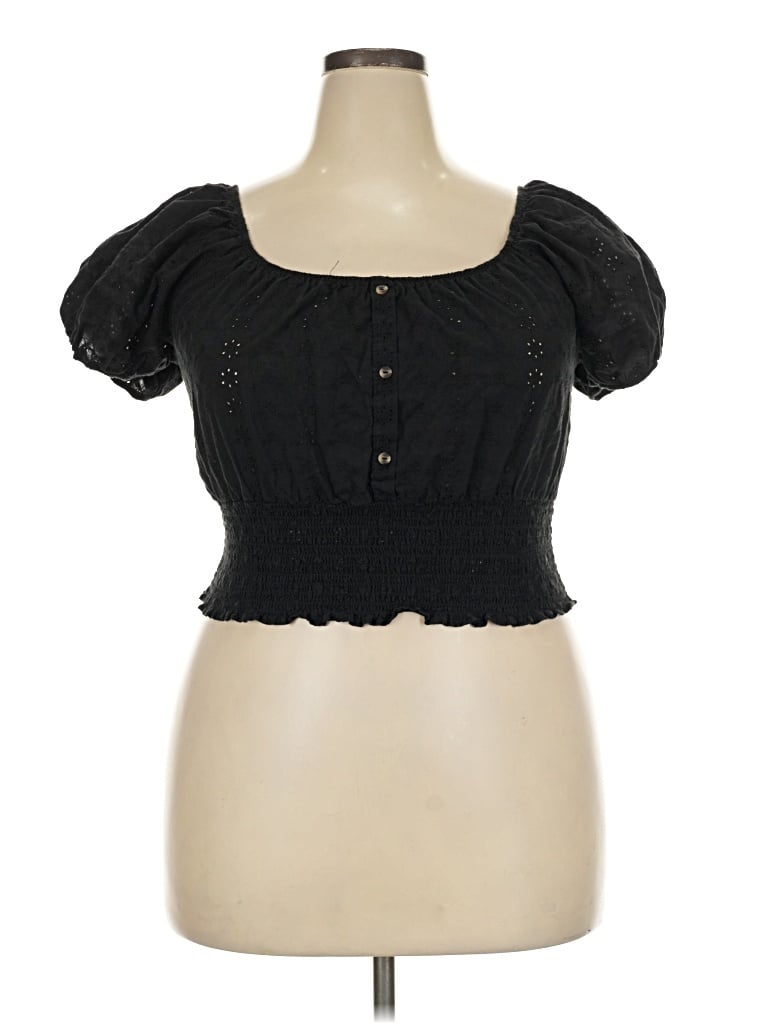 Pre-owned Ambiance Short Sleeve Top Black Sweetheart Neckline Tops