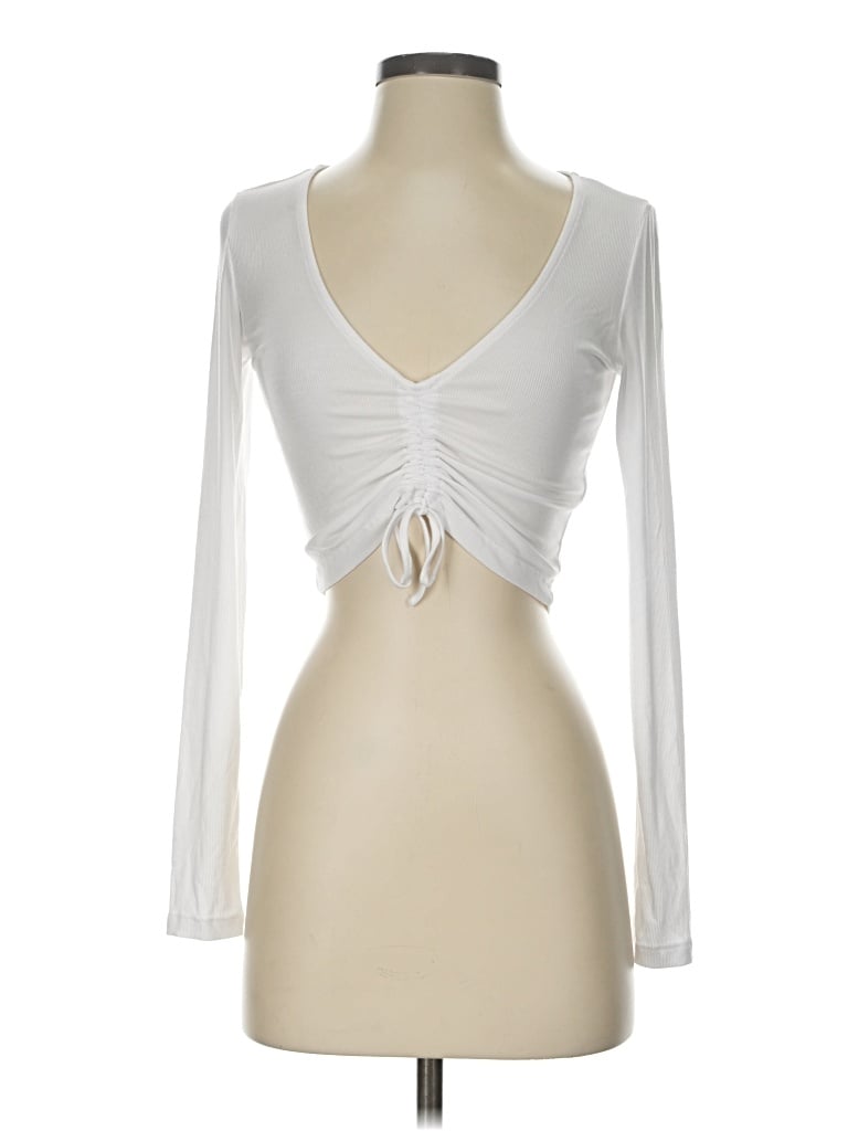 Pre-owned Sunday Best Long Sleeve Top White Plunge Neckline Tops