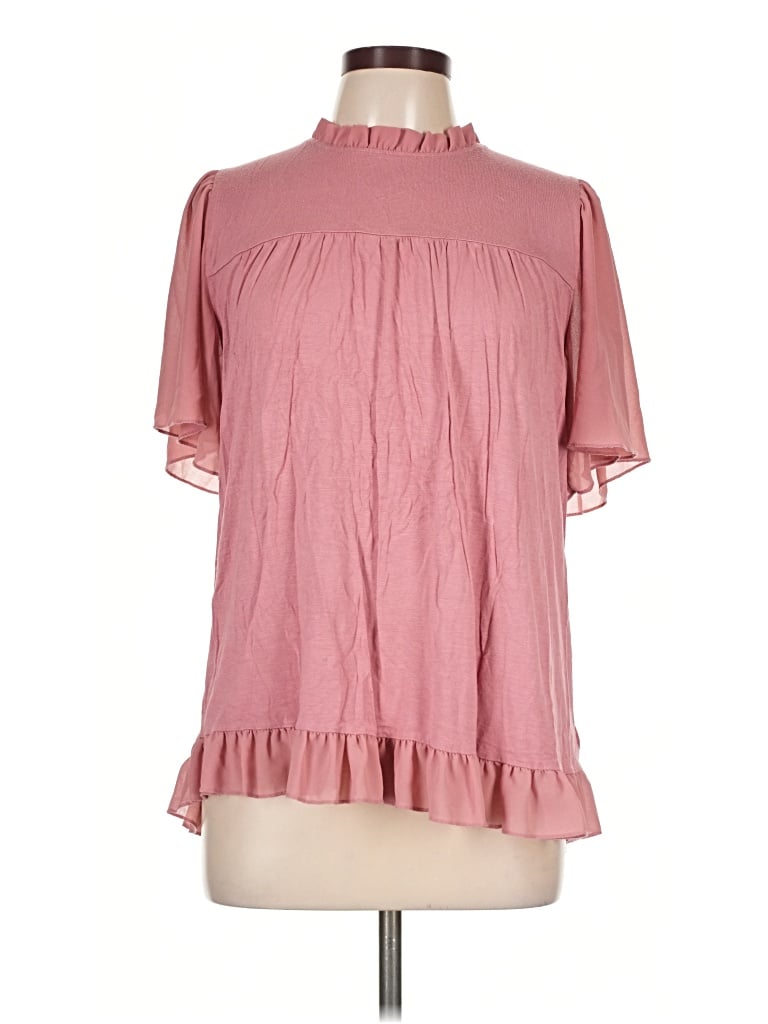 Pre-owned Kim & Cami Short Sleeve Blouse In Pink