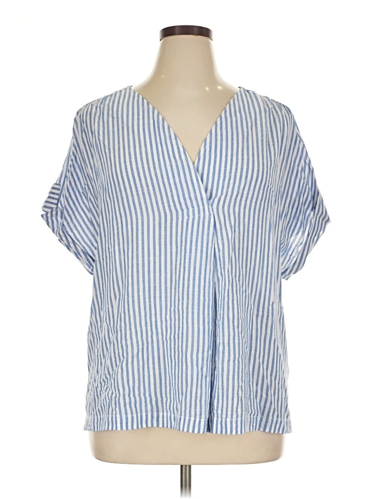 Pre-owned Max Studio Short Sleeve Blouse In Blue