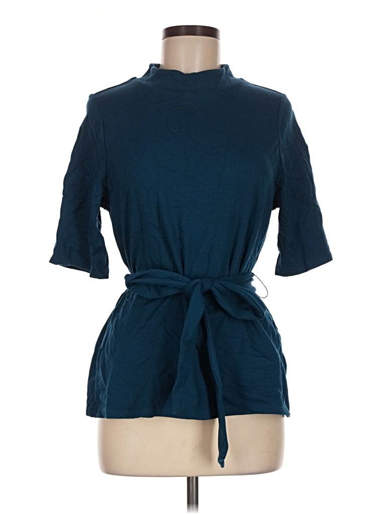 Pre-owned Halogen Short Sleeve Blouse In Blue