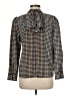 Ann Taylor 100% Polyester Houndstooth Brown Long Sleeve Blouse Size Med Petite - photo 2