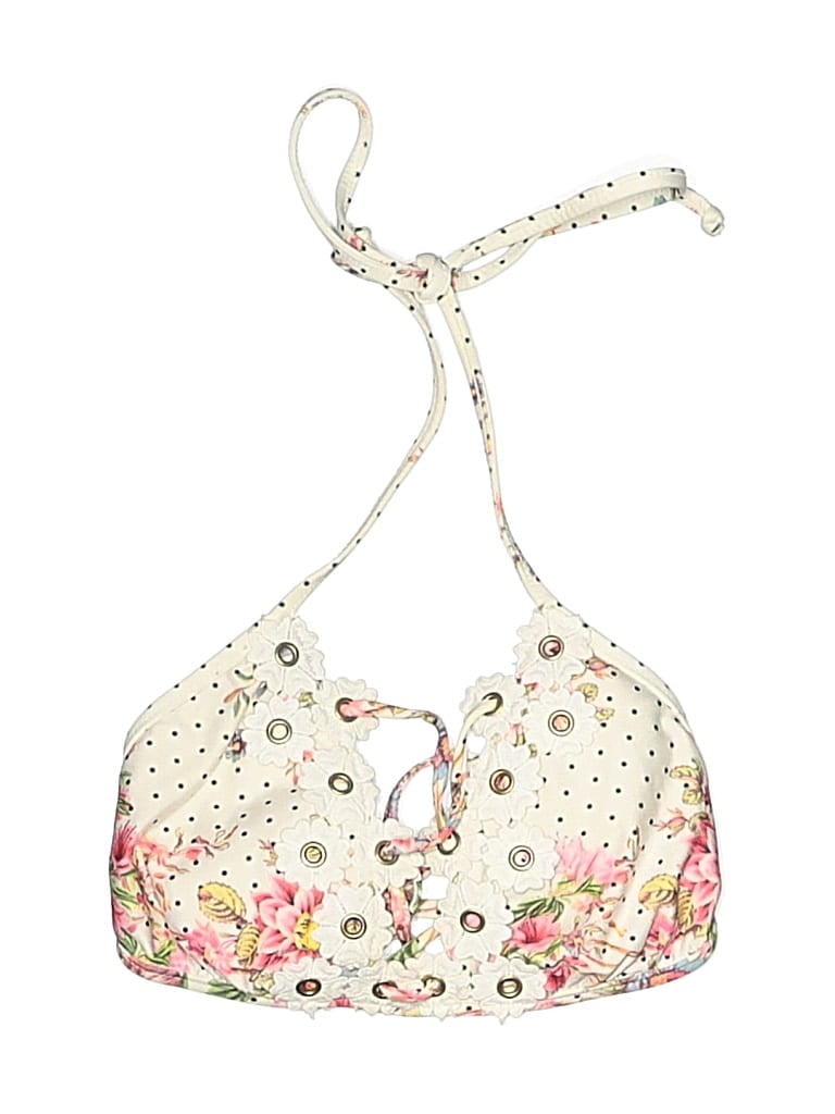 Pre-owned Isabella Rose Swimsuit Top Ivory Floral Pattern Swimwear