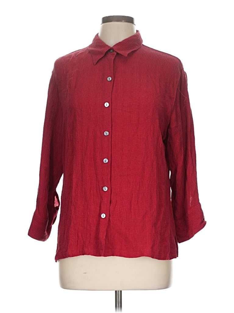 Pre-owned Chico's Design 3/4 Sleeve Button Down Shirt In Burgundy