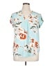 Fun2Fun 100% Polyester Floral Teal Short Sleeve Blouse Size XL - photo 1