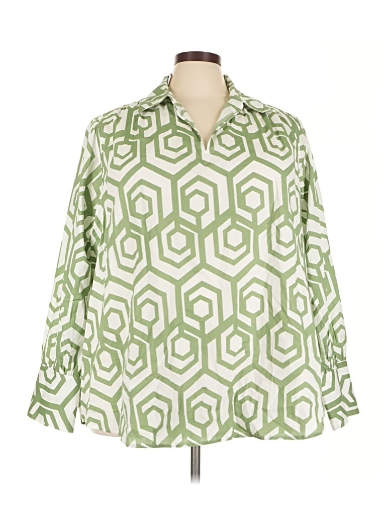 Lane Bryant Long Sleeve Blouse In Green