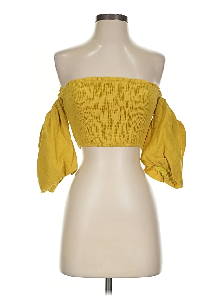 Pre-owned Vici Short Sleeve Blouse In Yellow